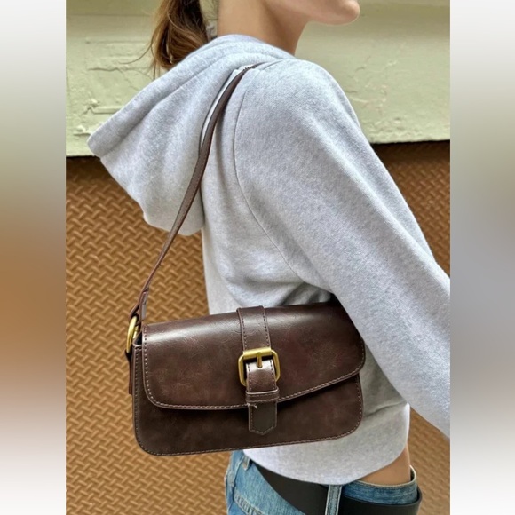 Handbags - Brandy Melville Brown Buckle Shoulder Bag Purse Women's Faux Leather